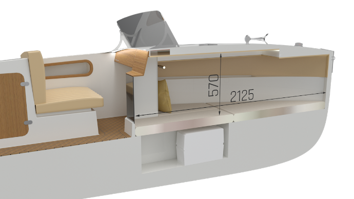 Cabin in electric boat Canna One Cabin