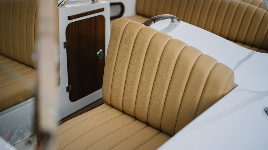 eco leather upholstery in electric boat, CANNA One