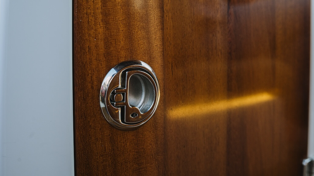 wooden locker door in electric boat 