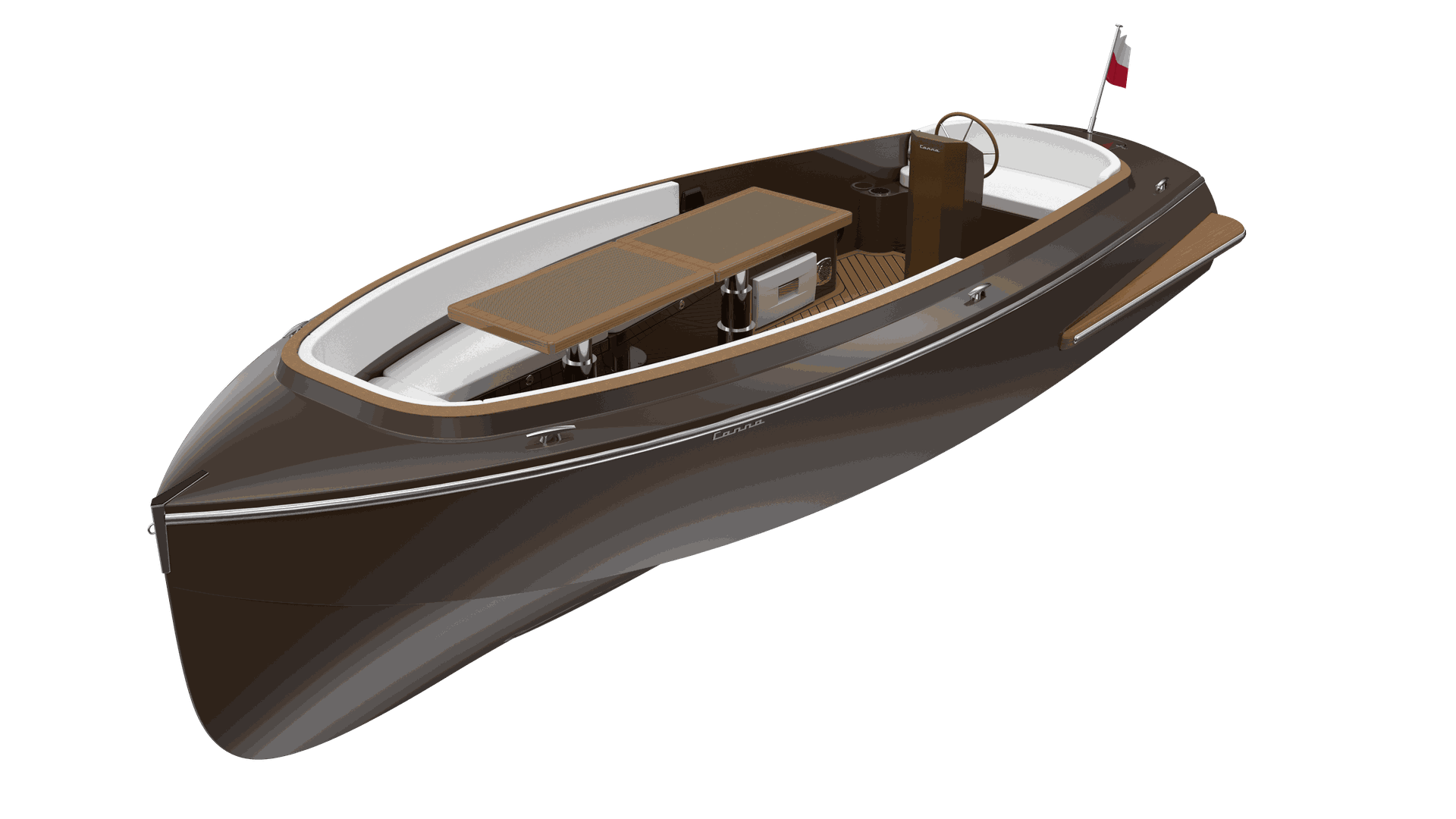 brązowa, elektryczna łódź piknikowa
